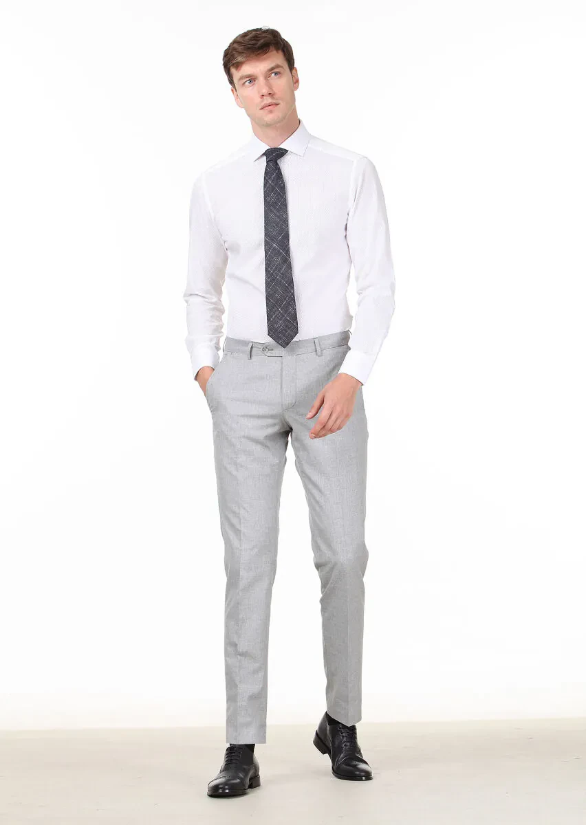 White Patterned Slim Fit Weaving Classical 100% Cotton Shirt - 3