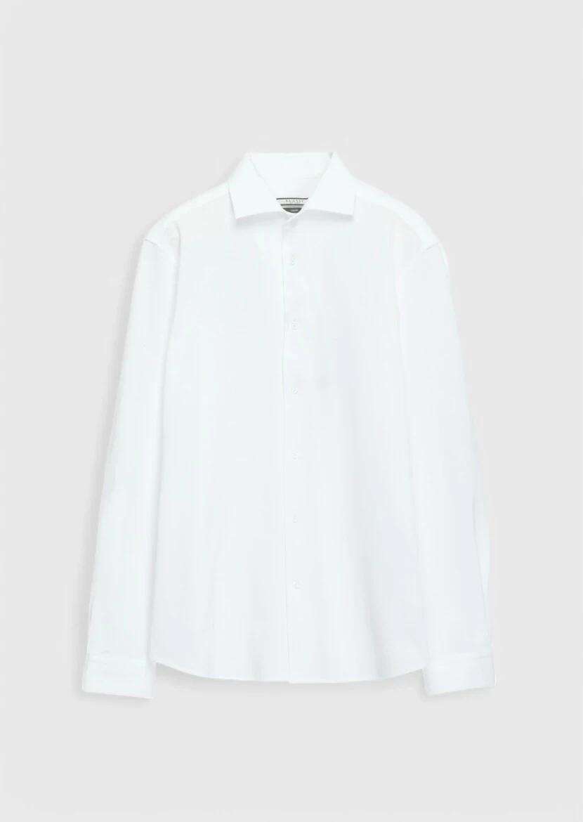 White Plain Casual Fit Knitting Casual 100% Cotton Shirt - RAMSEY
