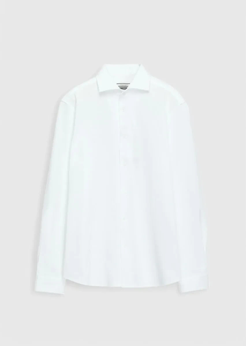 White Plain Casual Fit Knitting Casual 100% Cotton Shirt - 1