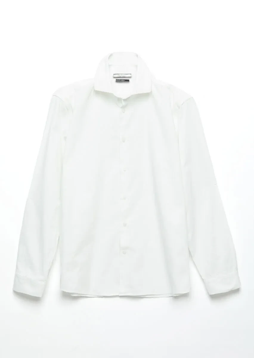 White Plain Casual Fit Weaving Casual 100% Cotton Shirt - 7