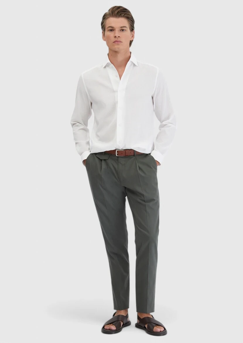 White Plain Casual Fit Weaving Casual 100% Cotton Shirt - RAMSEY