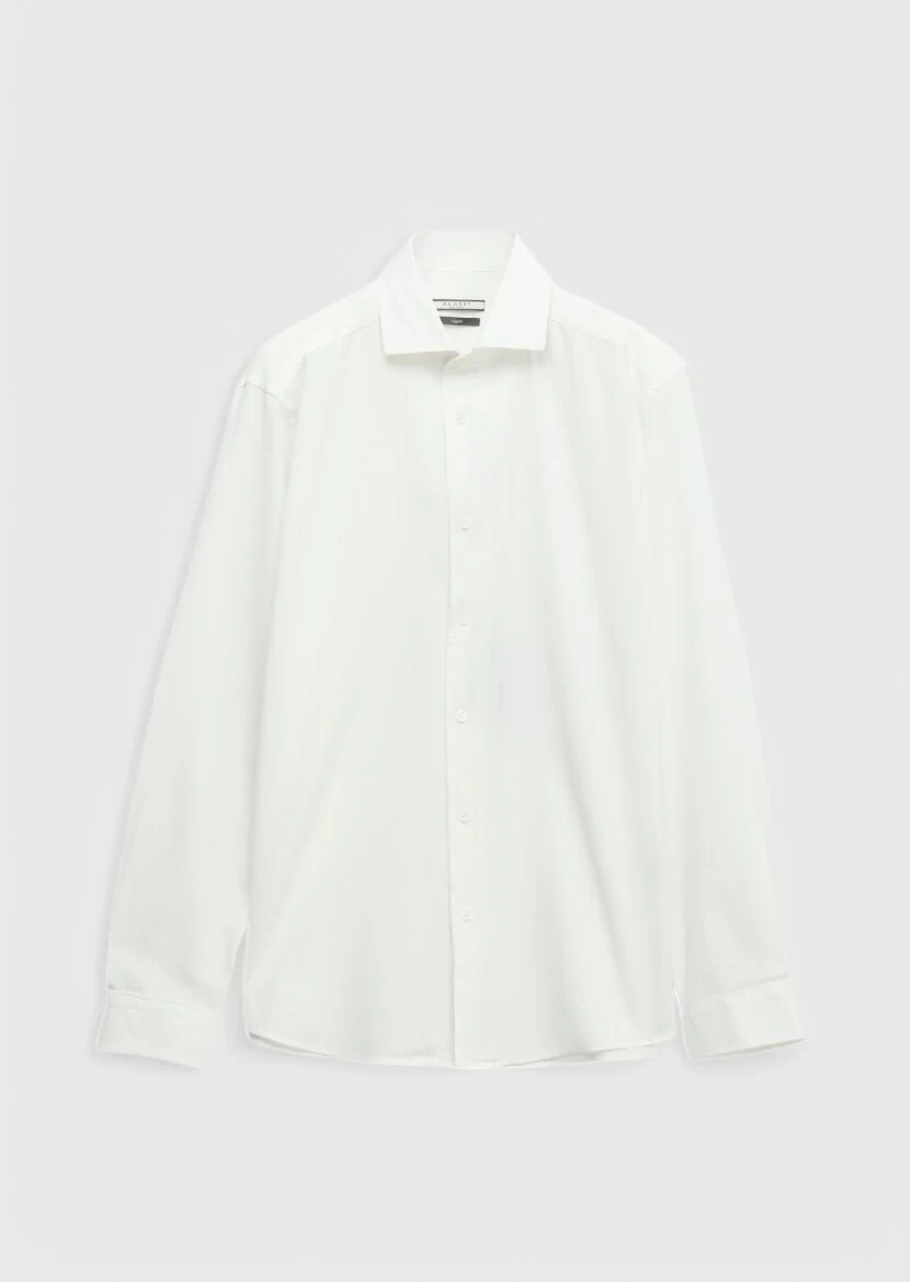 White Plain Casual Fit Weaving Casual 100% Cotton Shirt - 7