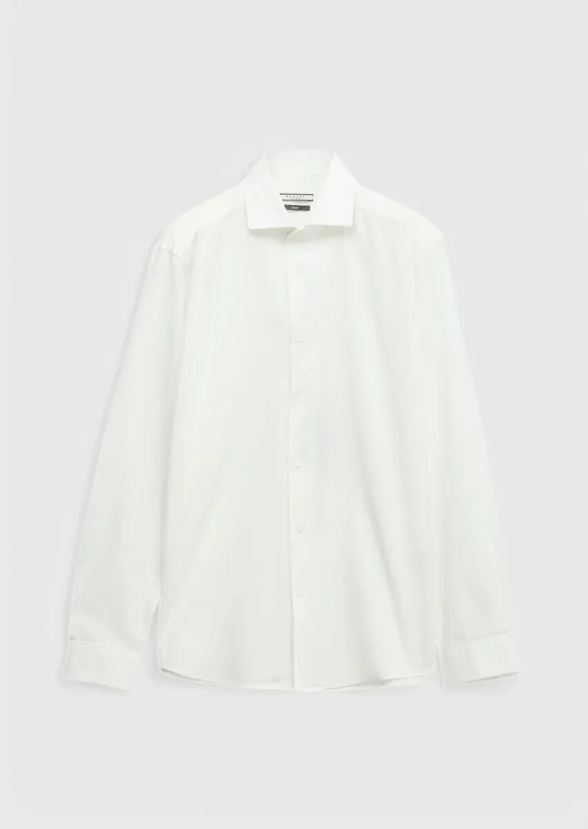 White Plain Casual Fit Weaving Casual 100% Cotton Shirt - 7