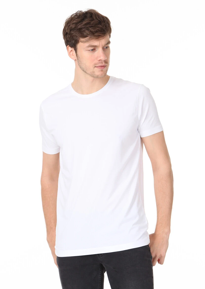 White Plain Cotton Blended T-Shirt - 1