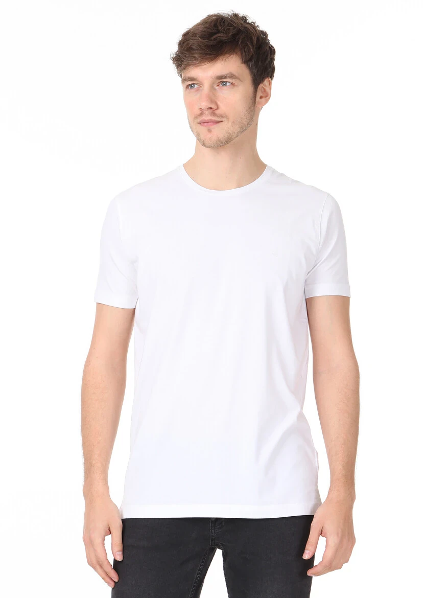 White Plain Cotton Blended T-Shirt - 2