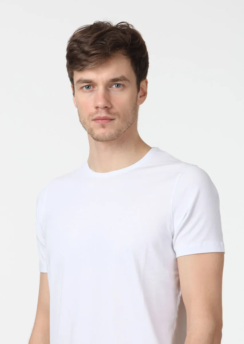 White Plain Cotton Blended T-Shirt - 3