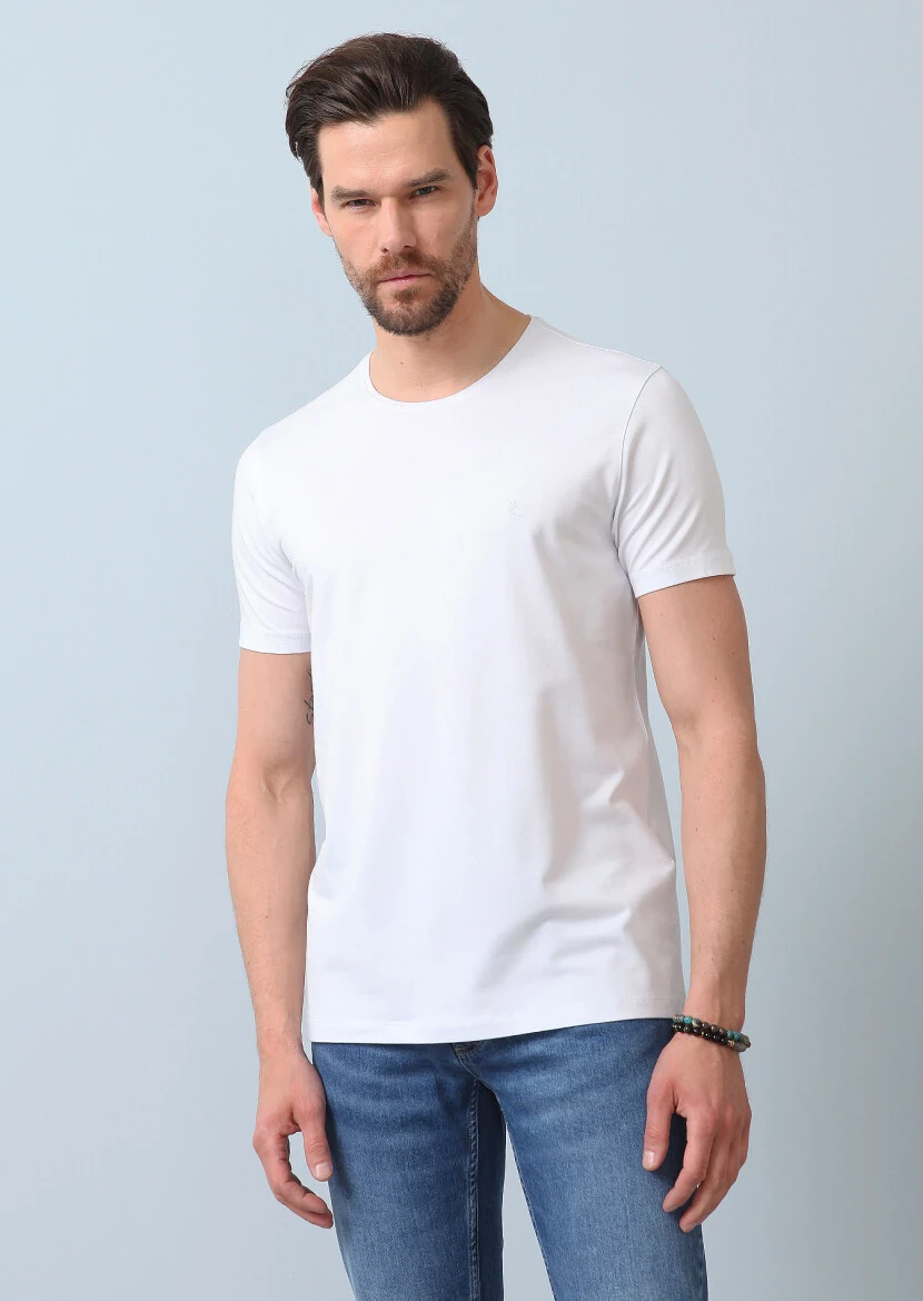 White Plain Cotton Blended T-Shirt - 1