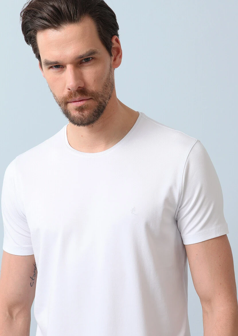 White Plain Cotton Blended T-Shirt - 4