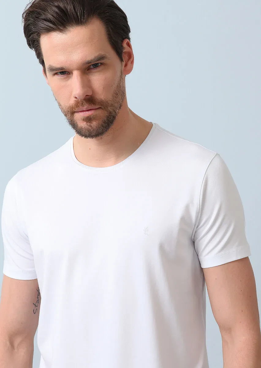 White Plain Cotton Blended T-Shirt - 4