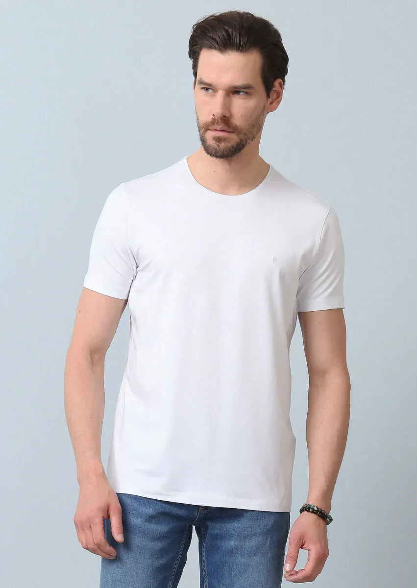 White Plain Cotton Blended T-Shirt - 5