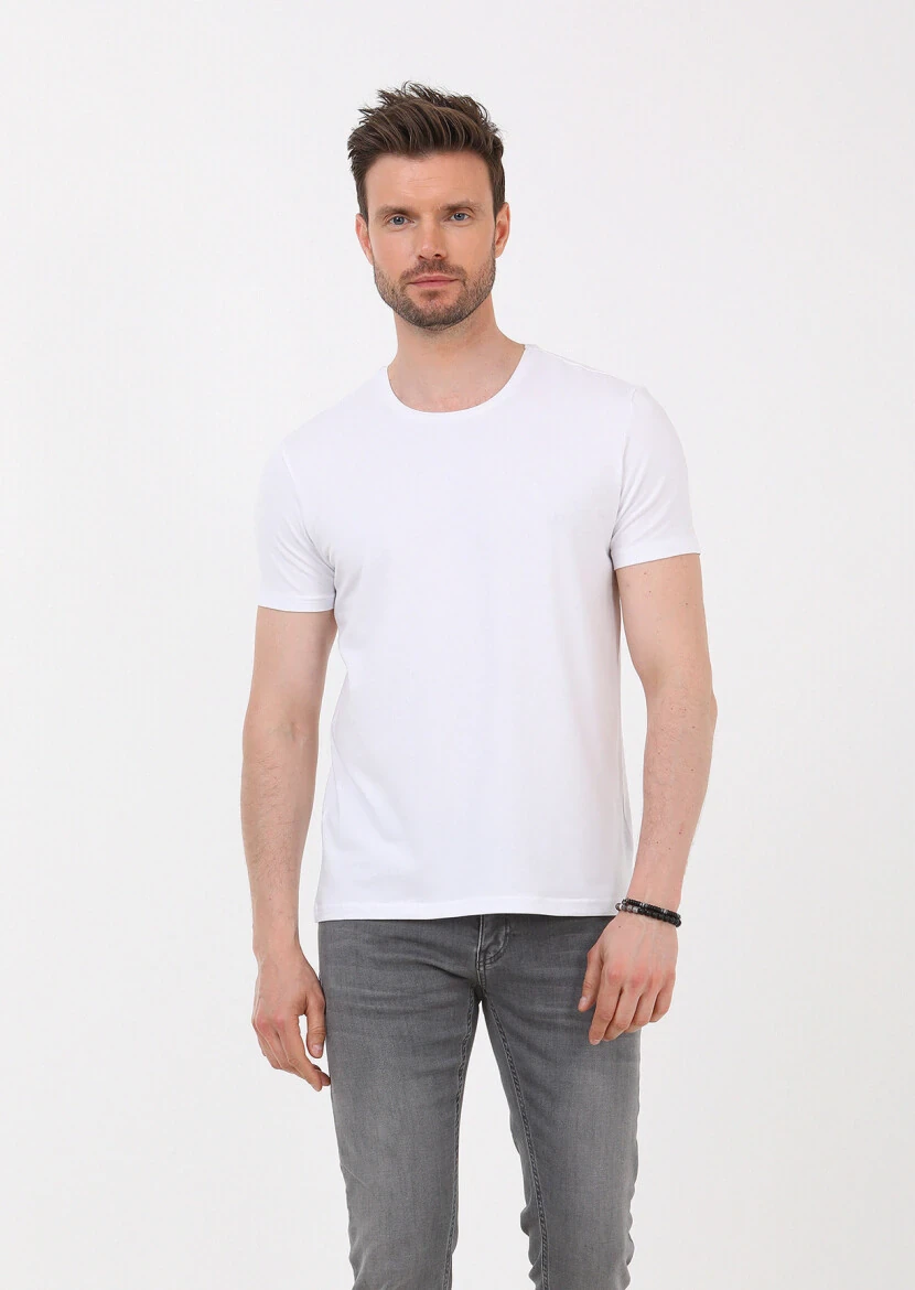 White Plain Cotton Blended T-Shirt - RAMSEY