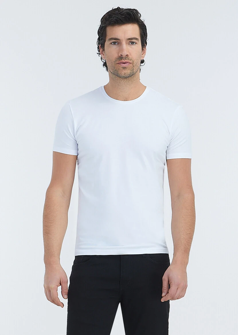 White Plain Cotton Blended T-Shirt - RAMSEY