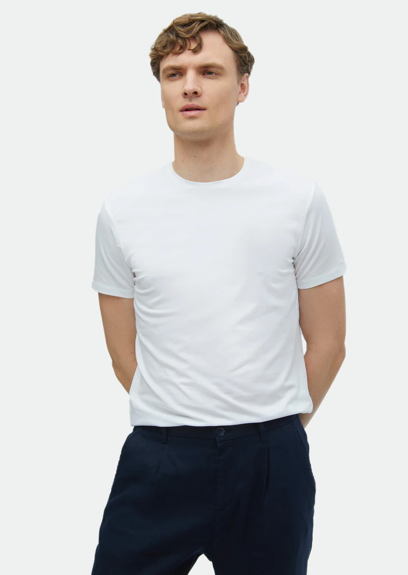 White Plain Cotton Blended T-Shirt - RAMSEY