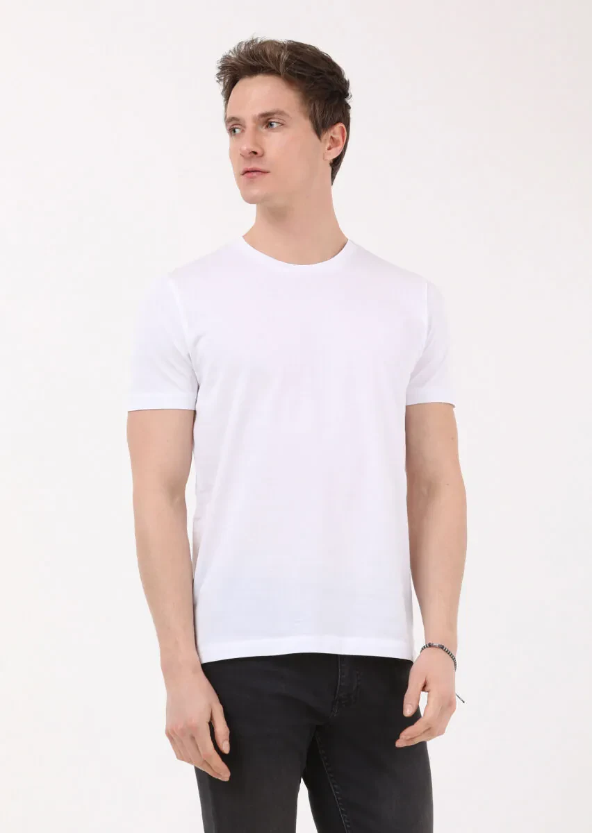 White Plain Crew Neck 100% Cotton T-Shirt - 1