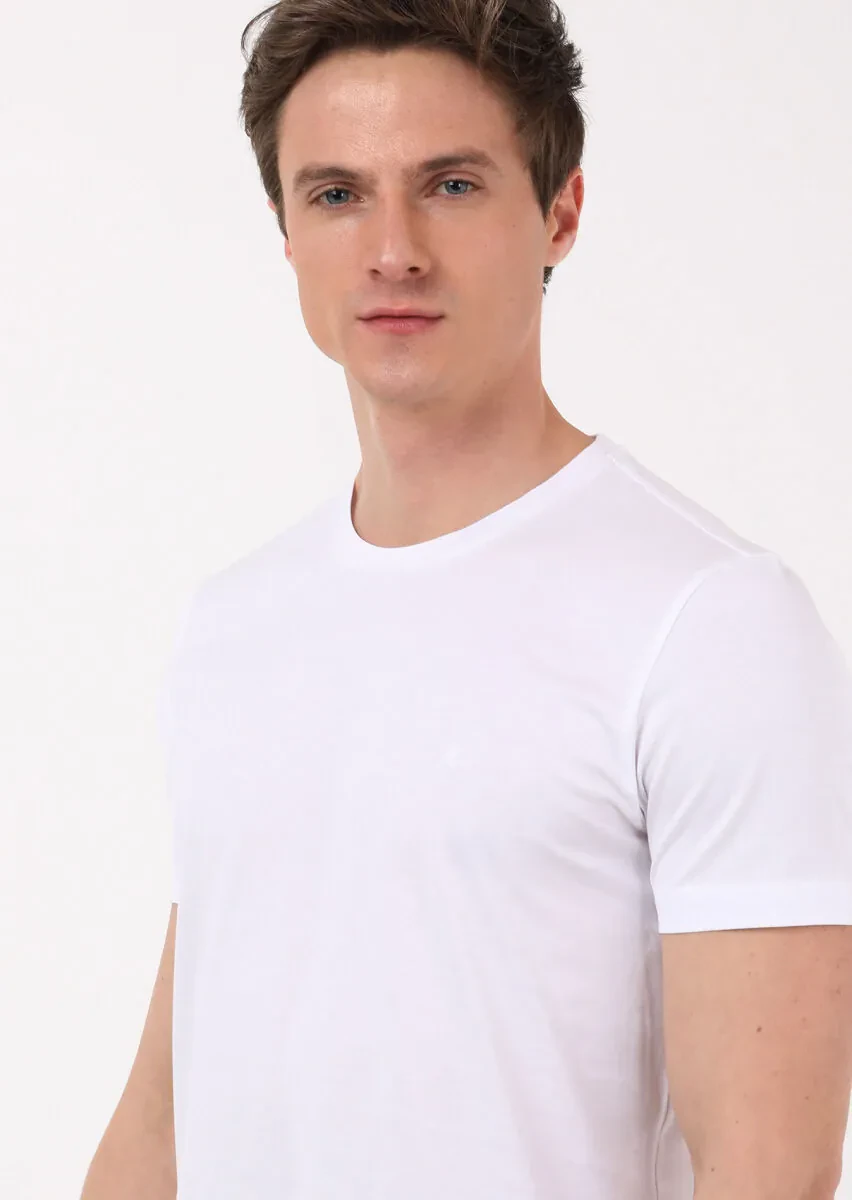 White Plain Crew Neck 100% Cotton T-Shirt - 3