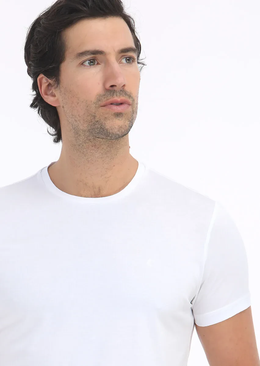 White Plain Crew Neck 100% Cotton T-Shirt - 3