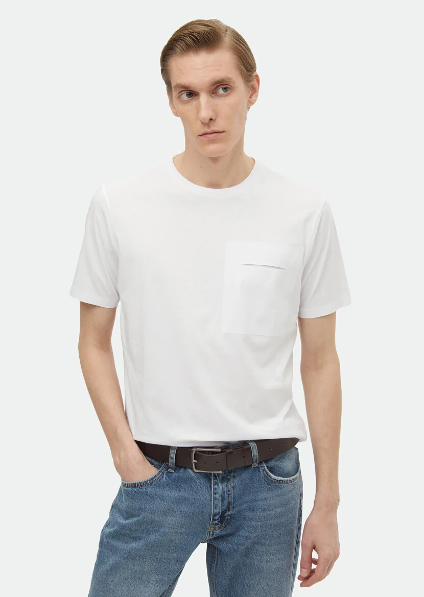 White Plain Crew Neck 100% Cotton T-Shirt - RAMSEY