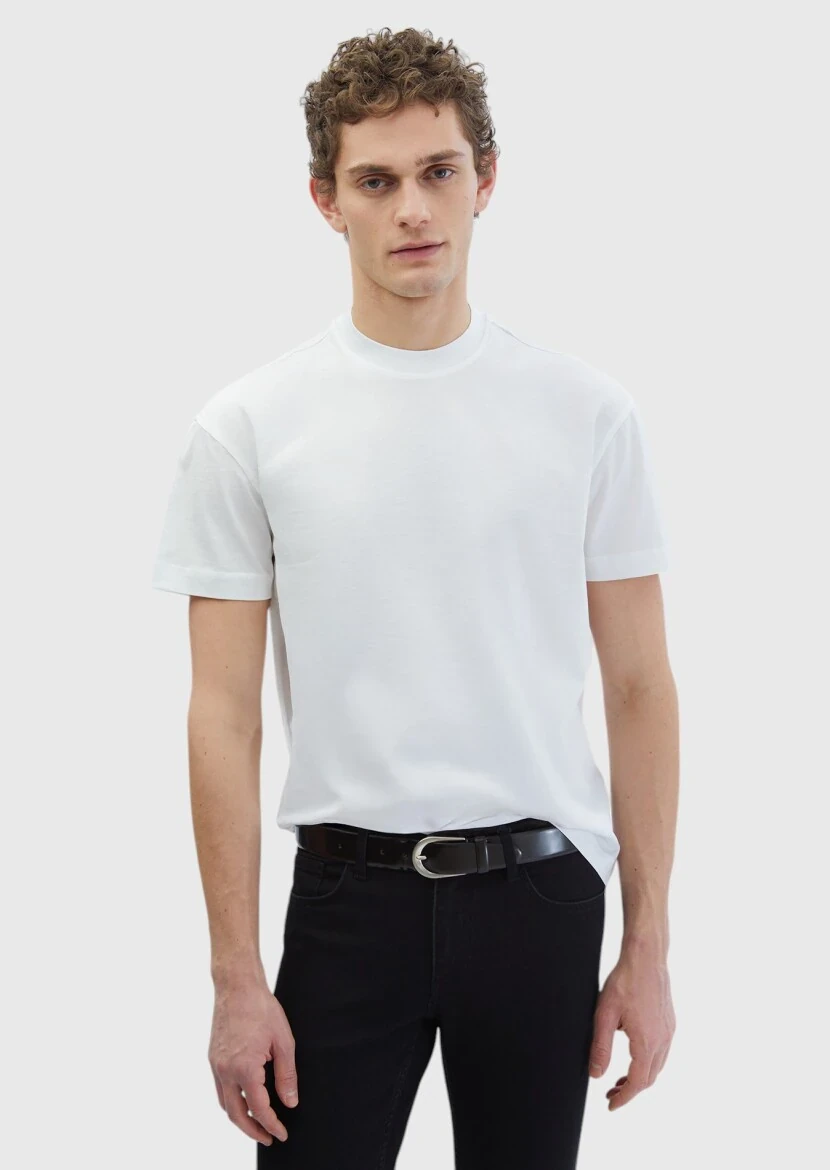 White Plain Crew Neck 100% Cotton T-Shirt - 1