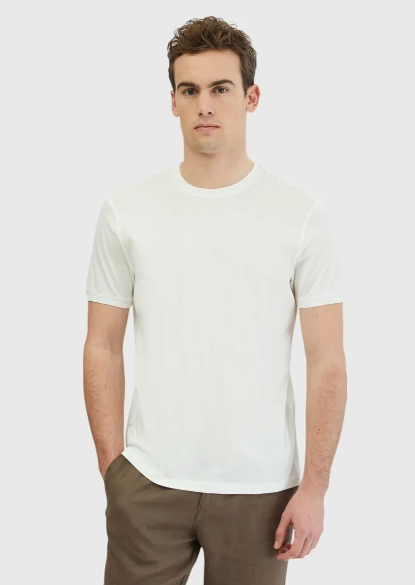 White Plain Crew Neck 100% Cotton T-Shirt - 1