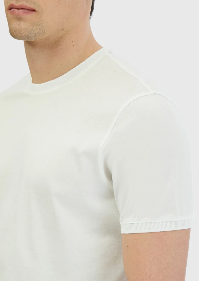 White Plain Crew Neck 100% Cotton T-Shirt - 4
