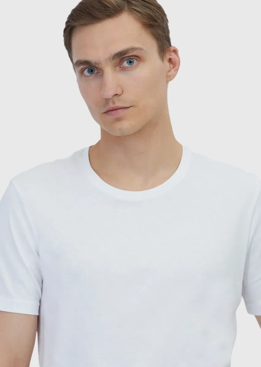 White Plain Crew Neck 100% Cotton T-Shirt - 3