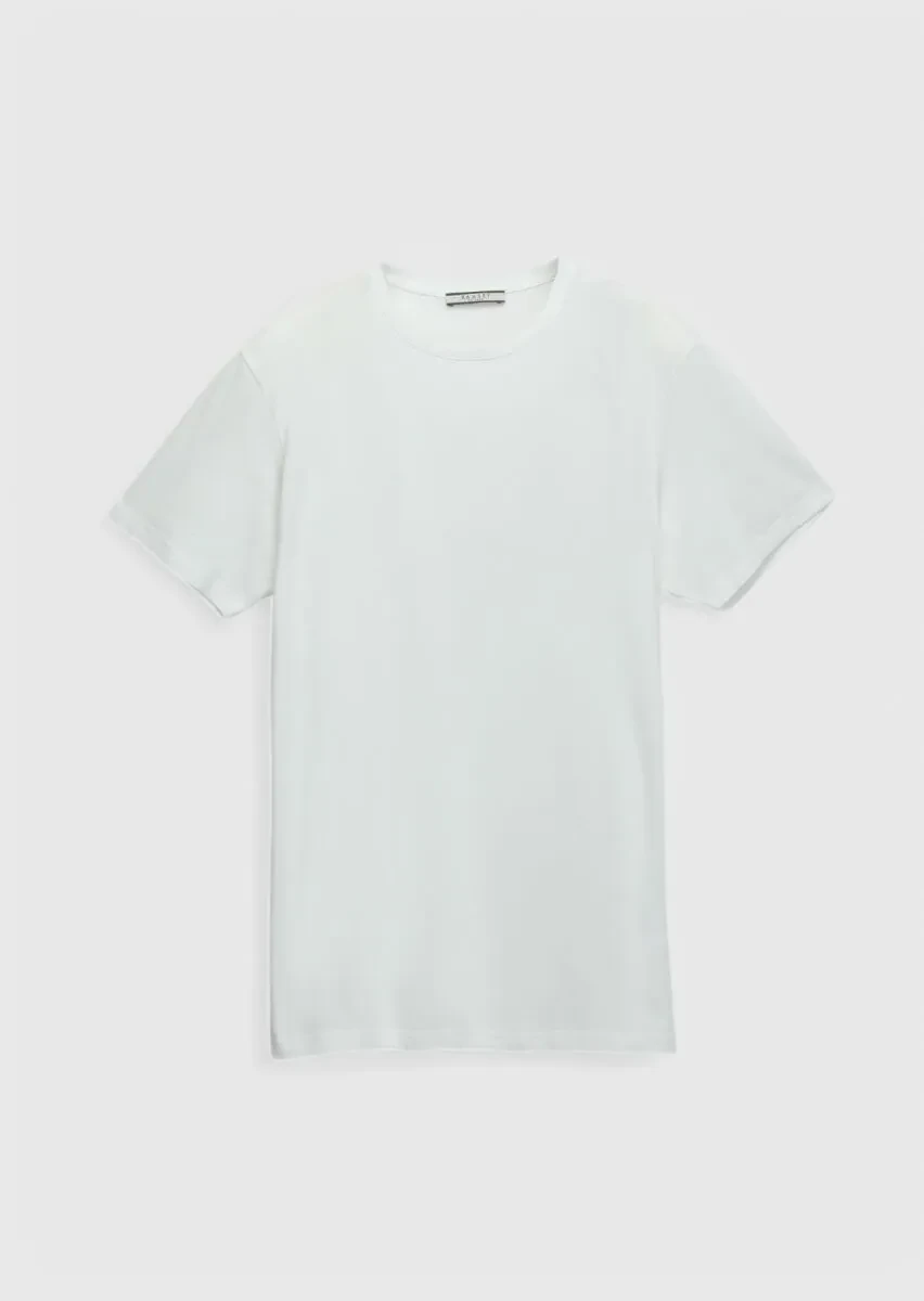 White Plain Crew Neck Cotton Blended T-Shirt - 6