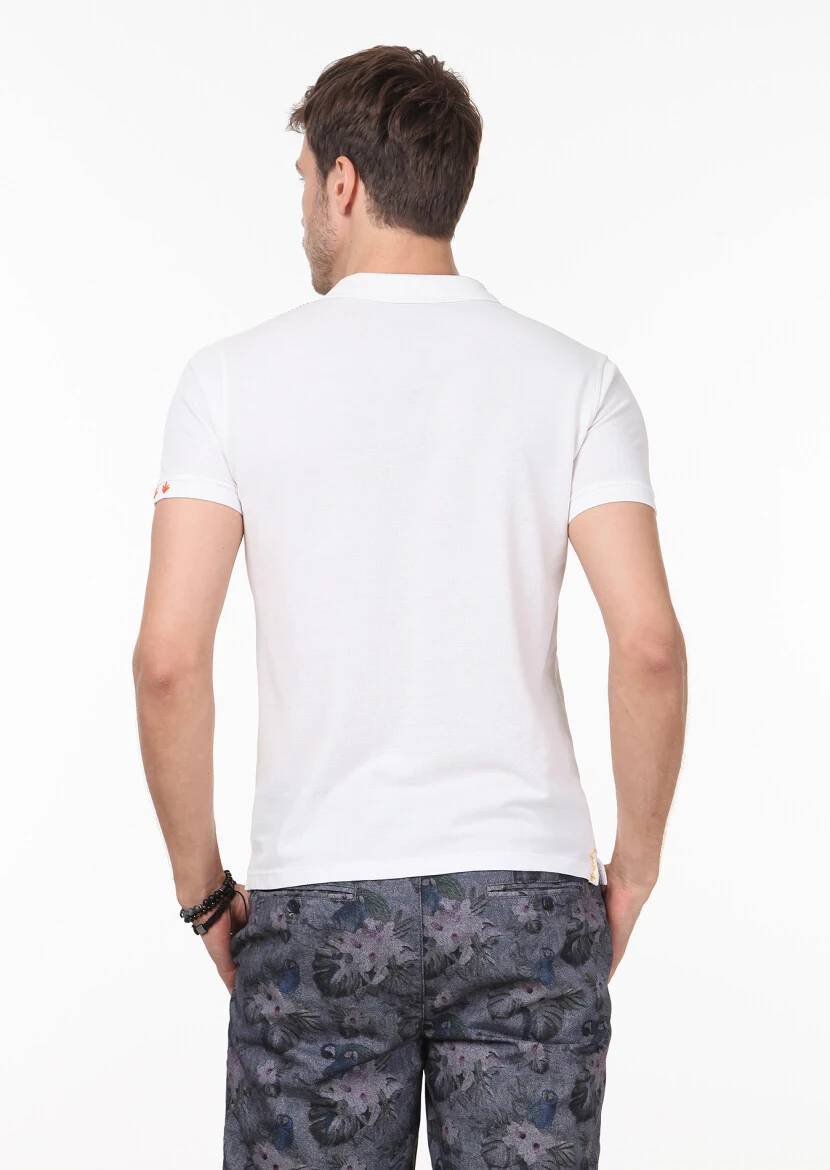 White Plain Polo Neck 100% Cotton T-Shirt - 4