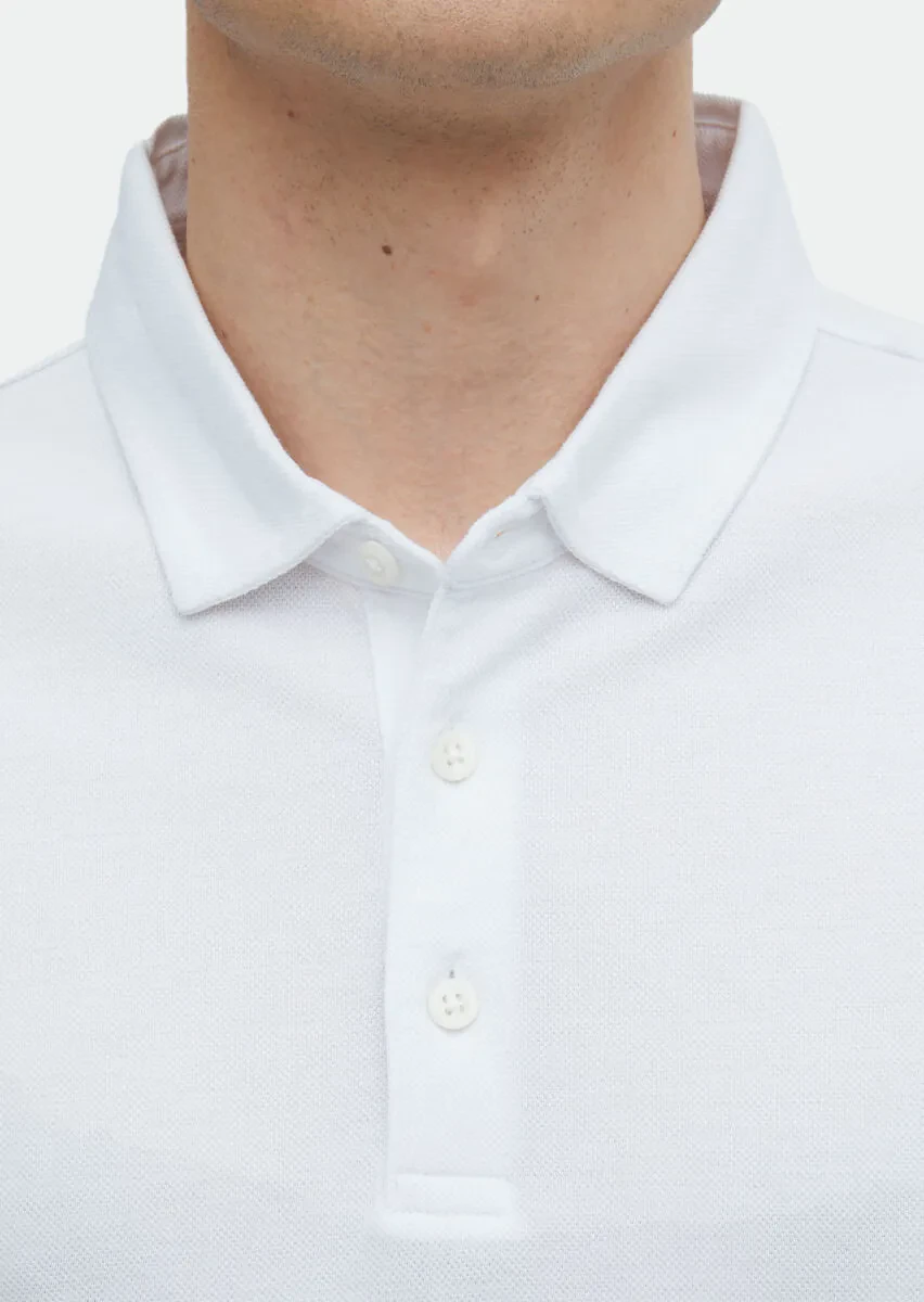 White Plain Polo Neck 100% Cotton T-Shirt - 5