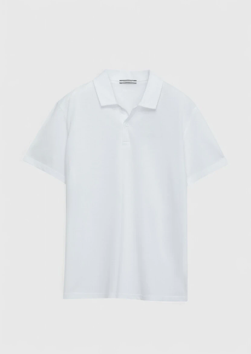 White Plain Polo Neck 100% Cotton T-Shirt - RAMSEY