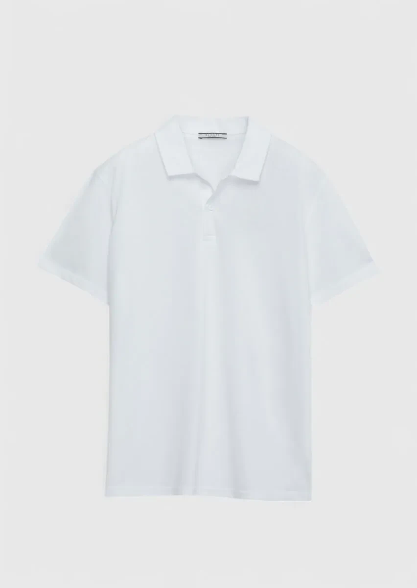 White Plain Polo Neck 100% Cotton T-Shirt - 1