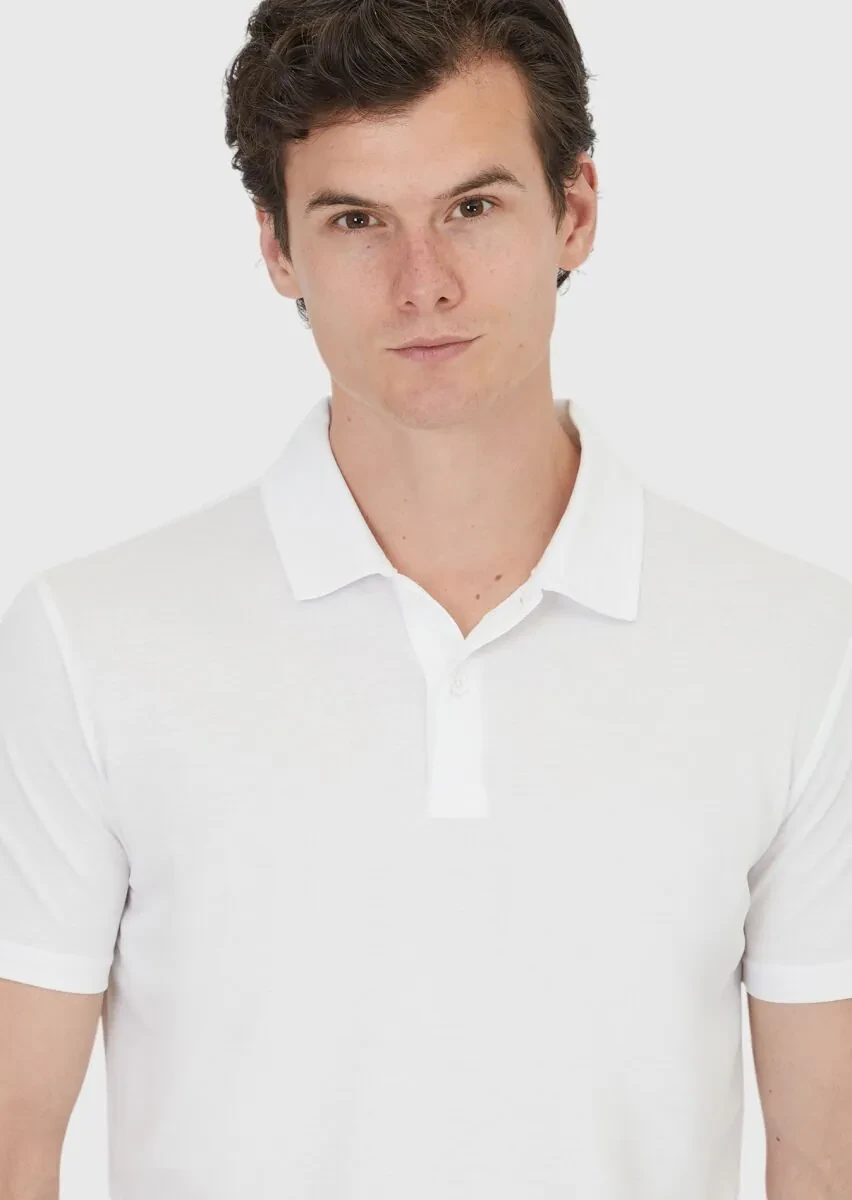 White Plain Polo Neck 100% Cotton T-Shirt - 3