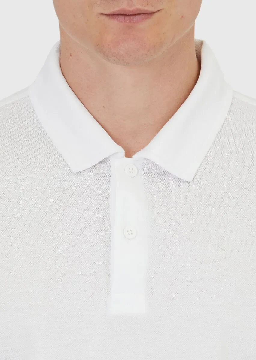 White Plain Polo Neck 100% Cotton T-Shirt - 4