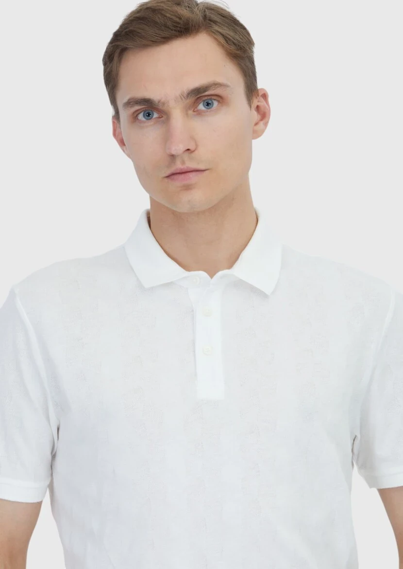 White Plain Polo Neck 100% Cotton T-Shirt - 4