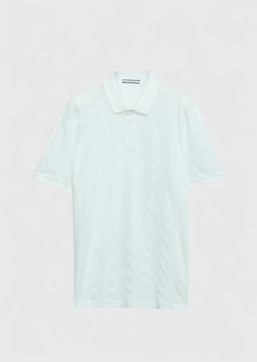 White Plain Polo Neck 100% Cotton T-Shirt - 7