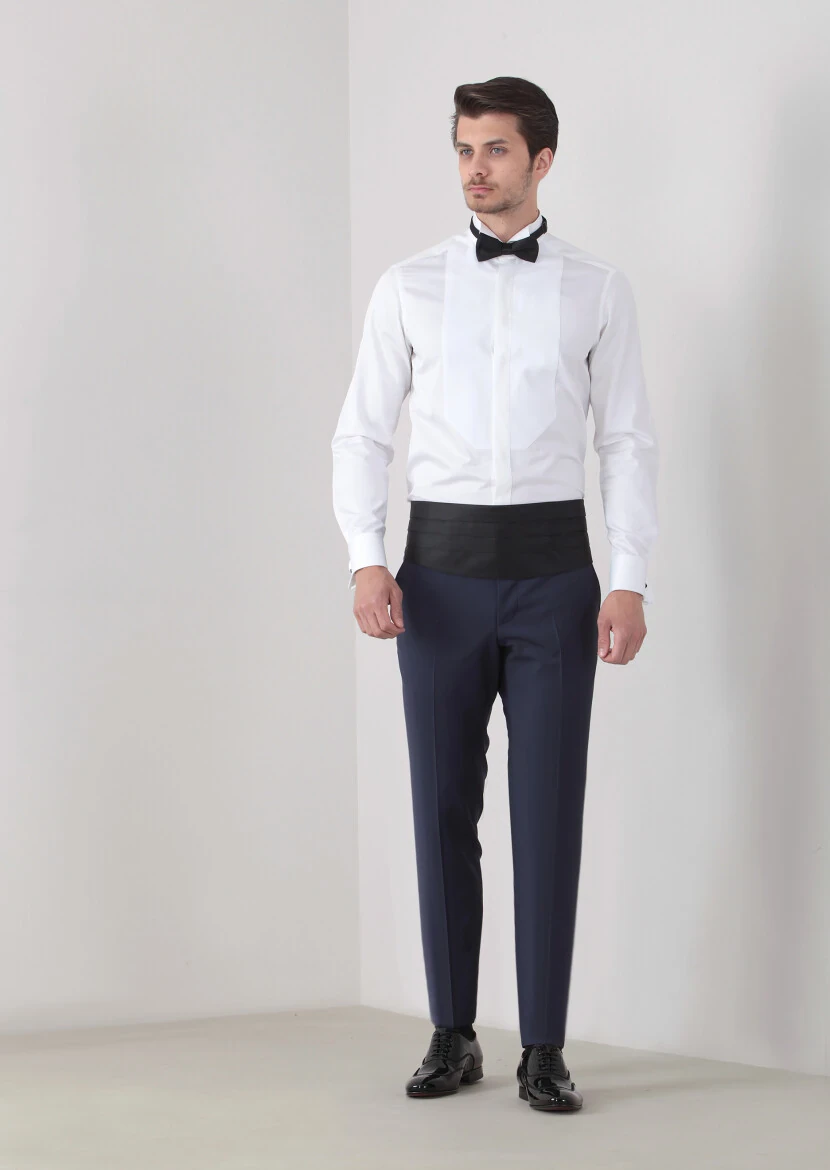 White Plain Regular Fit Double Cuff Wing Collar Tuxedo Shirts - RAMSEY