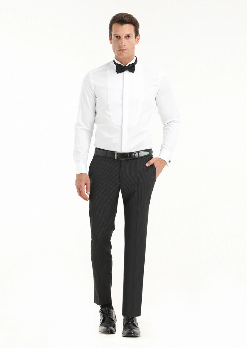 White Plain Regular Fit Double Cuff Wing Collar Tuxedo Shirts - RAMSEY