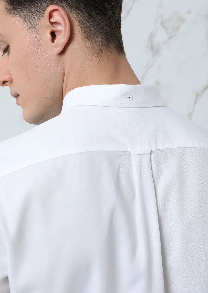 White Plain Regular Fit Weaving Casual 100% Cotton Shirt - 5