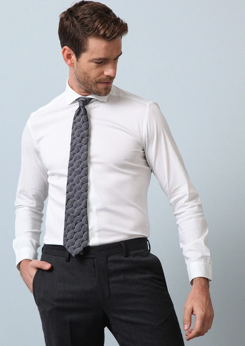 White Plain Regular Fit Weaving Casual Cotton Blended Shirt - 4