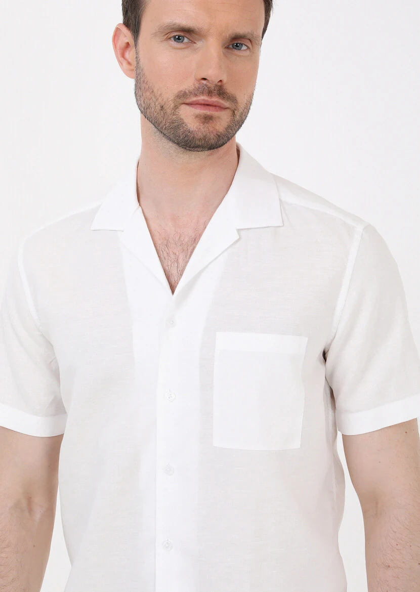 White Plain Regular Fit Weaving Casual Cotton Blended Shirt 