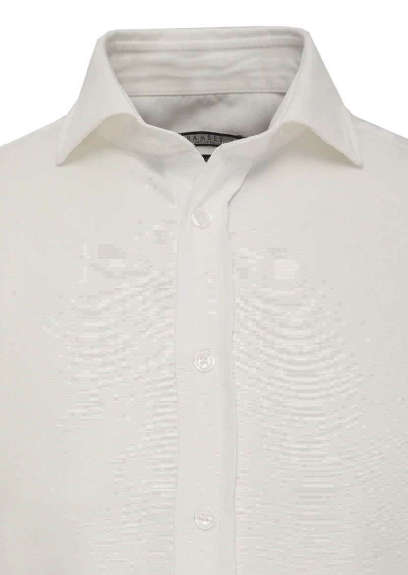 White Plain Regular Fit Weaving Casual Cotton Blended Shirt 
