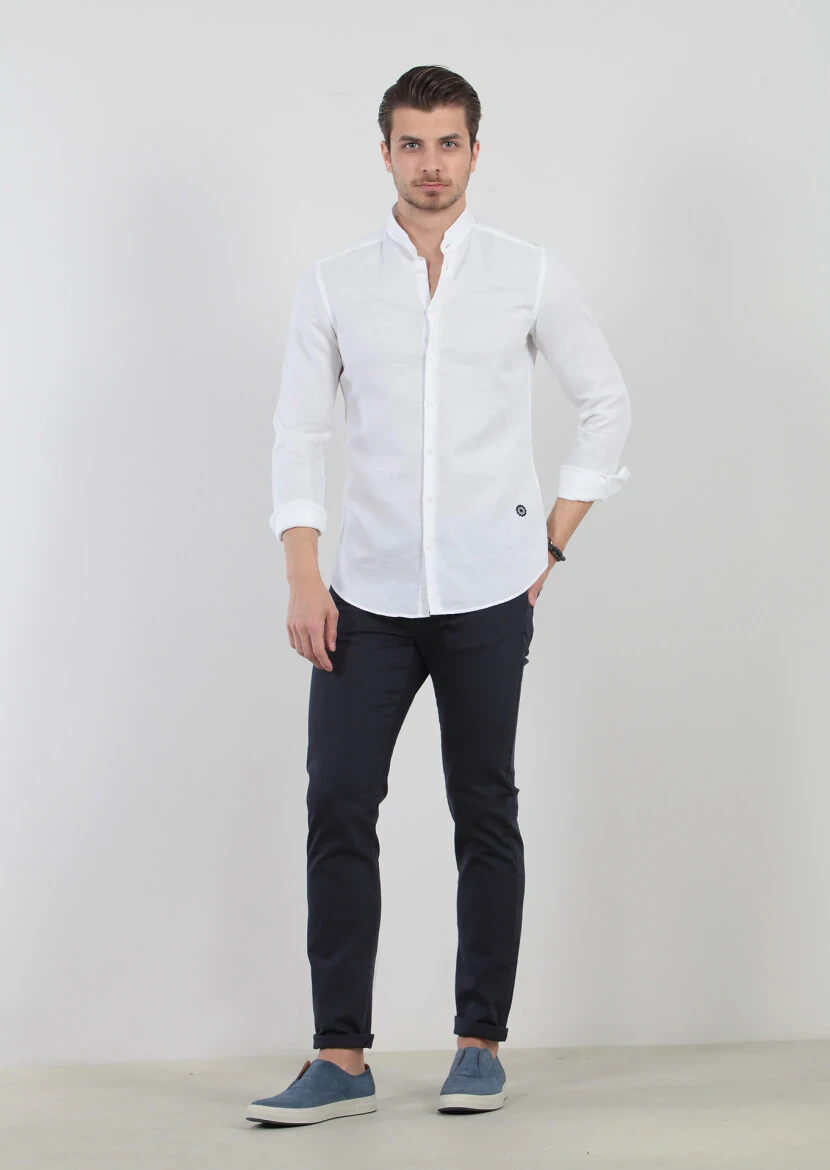 White Plain Regular Fit Weaving Classical 100% Cotton Shirt - 1