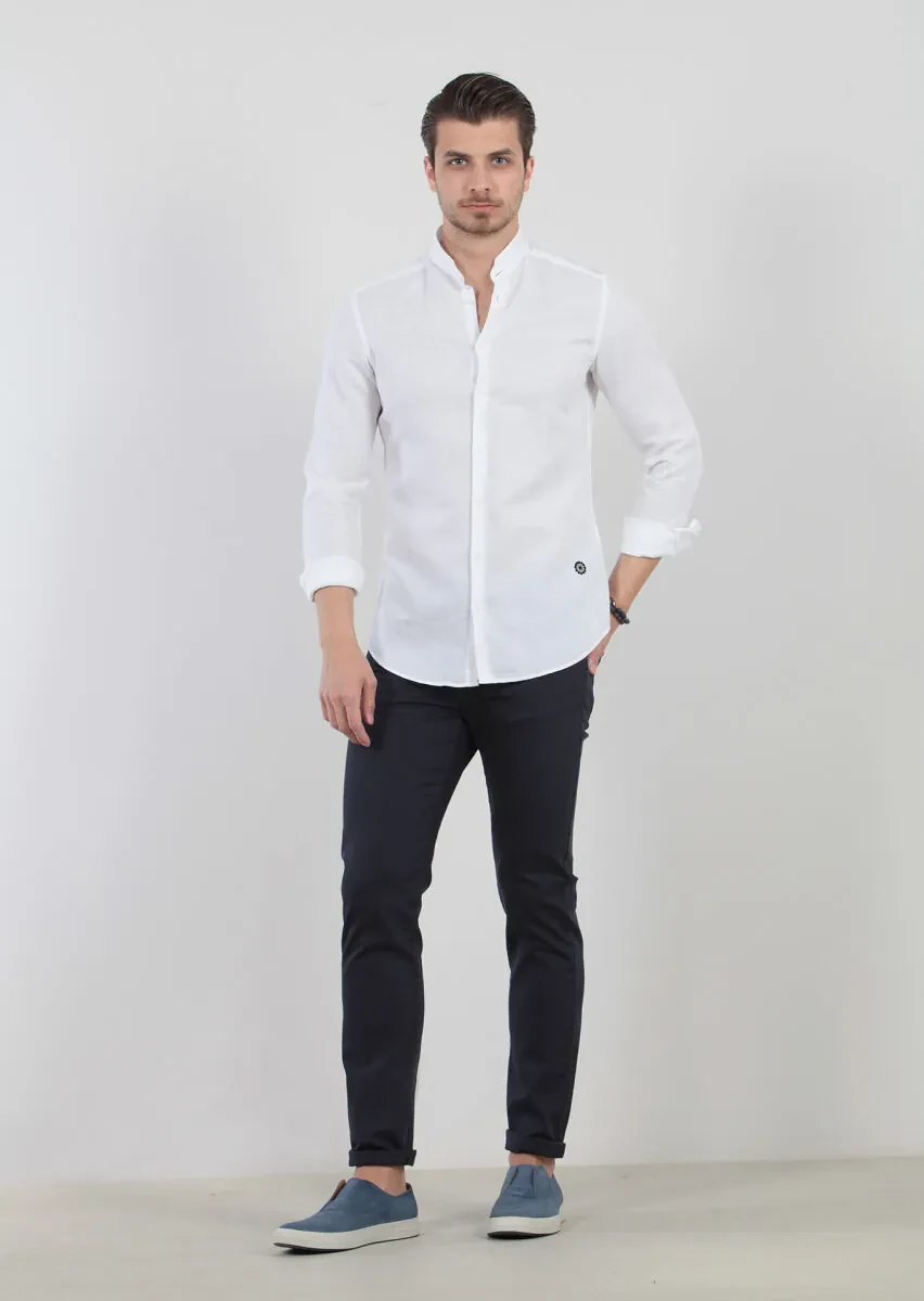 White Plain Regular Fit Weaving Classical 100% Cotton Shirt - 1