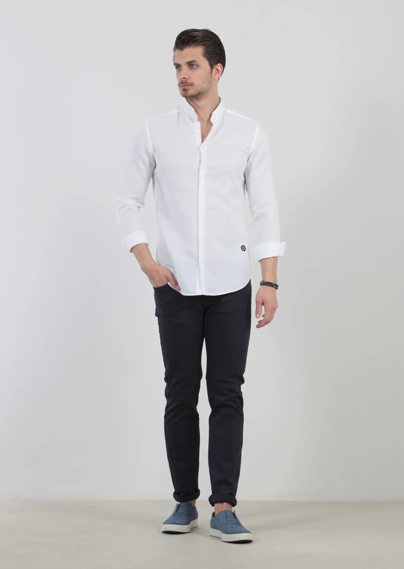White Plain Regular Fit Weaving Classical 100% Cotton Shirt - 2