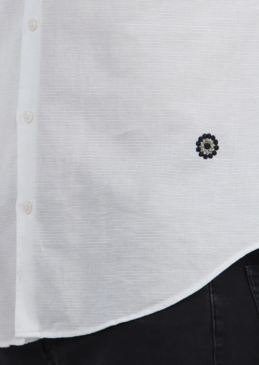 White Plain Regular Fit Weaving Classical 100% Cotton Shirt - 3