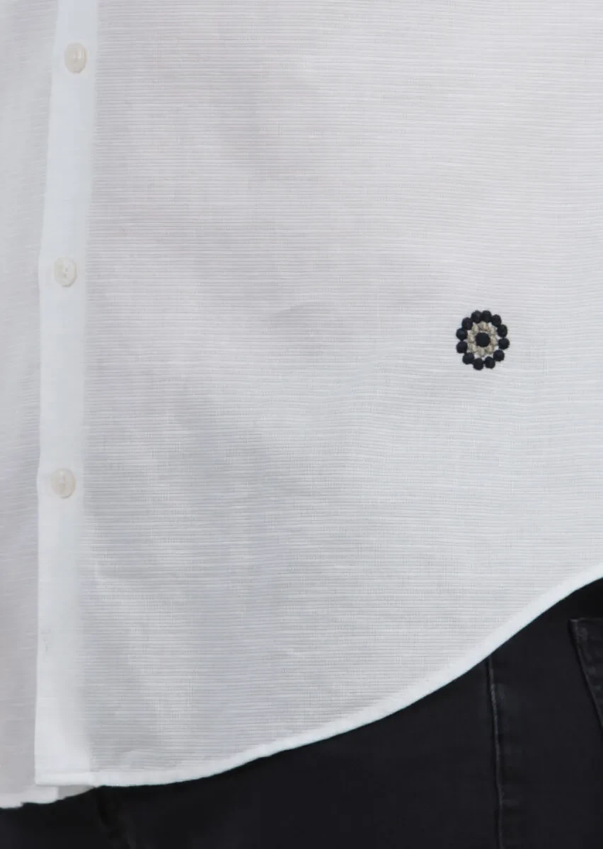 White Plain Regular Fit Weaving Classical 100% Cotton Shirt - 3