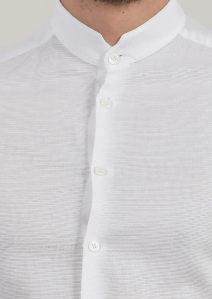 White Plain Regular Fit Weaving Classical 100% Cotton Shirt - 4