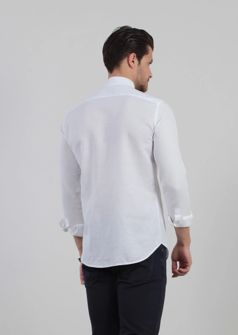 White Plain Regular Fit Weaving Classical 100% Cotton Shirt - 5