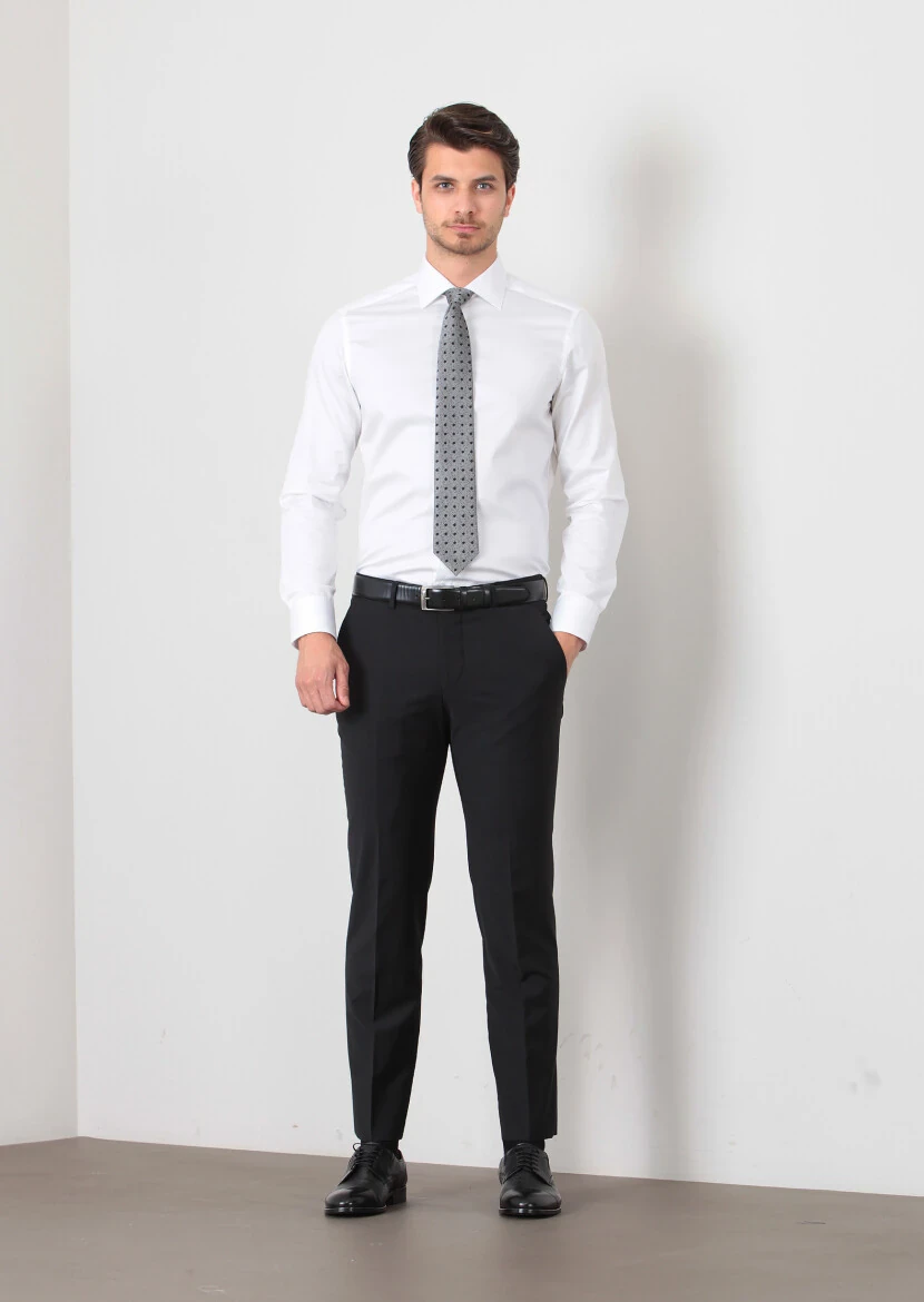 White Plain Regular Fit Weaving Classical 100% Cotton Shirt 