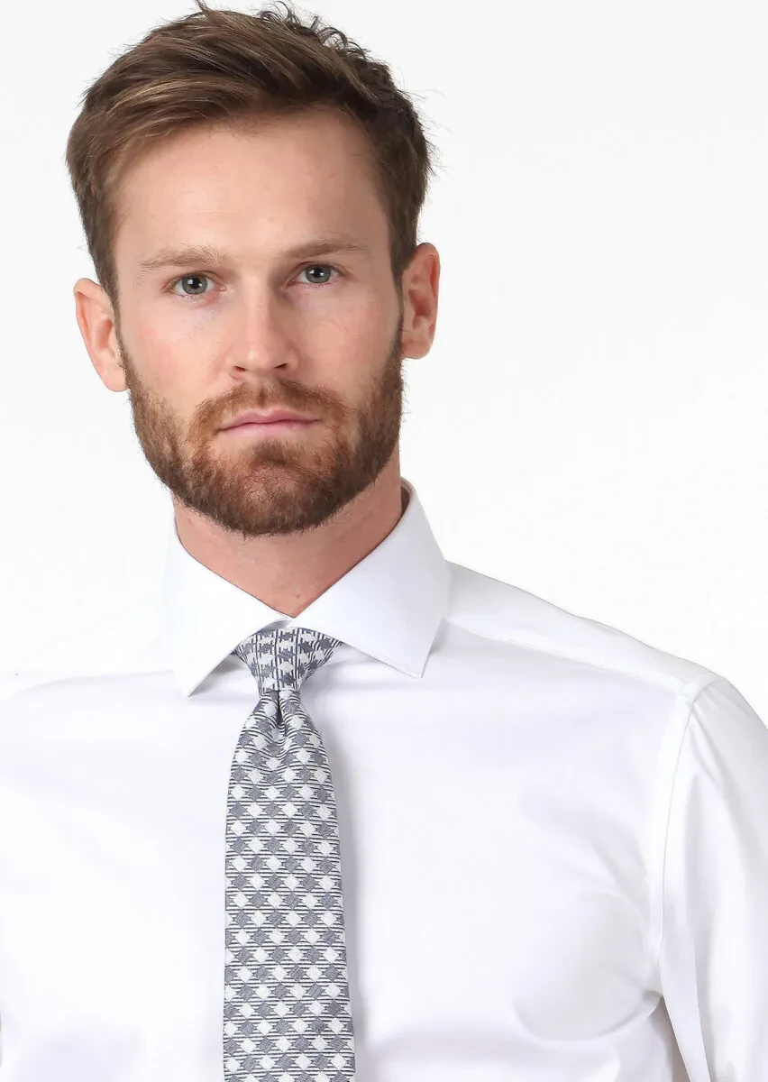 White Plain Regular Fit Weaving Classical 100% Cotton Shirt - 3