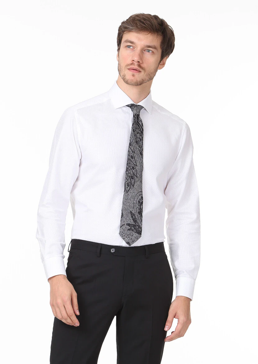 White Plain Regular Fit Weaving Classical 100% Cotton Shirt - 1